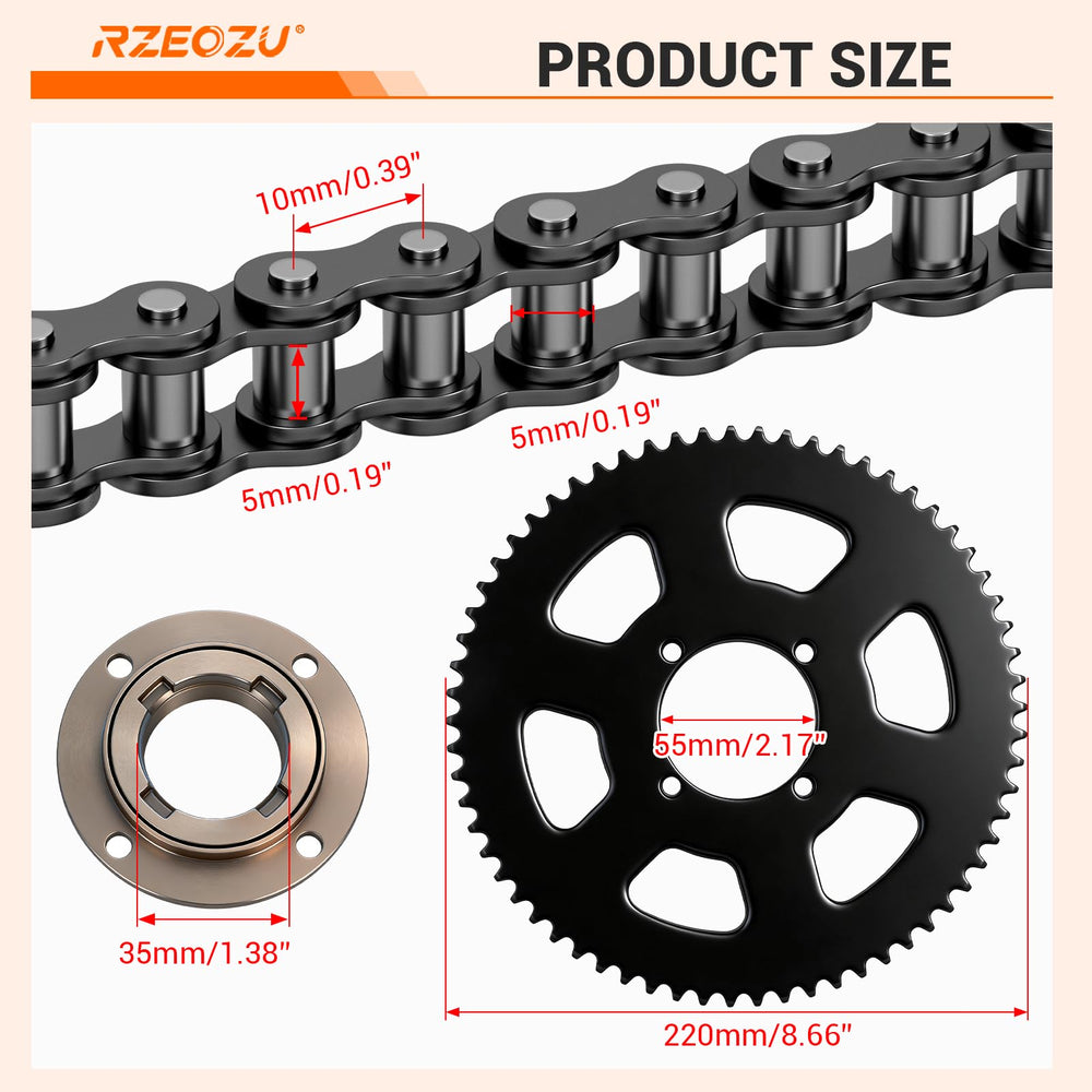 RZEOZU motor sprocket mounting details at 54 mm bore for precise alignment