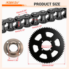 RZEOZU motor sprocket mounting details at 54 mm bore for precise alignment