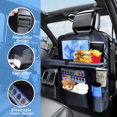 Rzoixuur backseat organizer fabric compartments store toys and books for road trips.