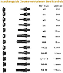 RZX rivet nut tool showing mandrels stored on the tool for quick access.