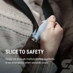 SABRE seatbelt cutter slices jammed belts for rapid self-rescue