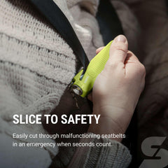 SABRE Safe Escape spring-loaded window breaker in operation for fast exit.