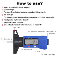 SAFELIFE compact pocket size tire gauge fits tool pouch for quick checks