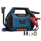 Safemate 2500A jump starter with air compressor, front view for roadside starts