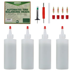 Safetect tire beads 4-oz pack ready for quick on-vehicle balancing.