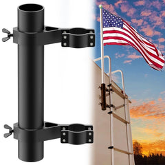 Safoner aluminum RV ladder flagpole holder side view secures flags on ladders during camping.