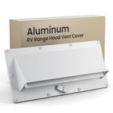 Safoner aluminum RV stove vent hood cover shows adjustable depth for a precise fit.