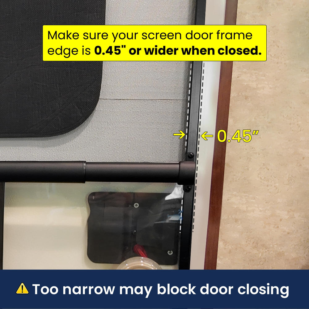 Safoner black RV screen door crossbar closeup highlighting build quality