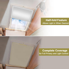 Safoner camper skylight cover reduces glare and light intrusion.