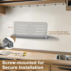 Safoner fold-down shelf extended to hold drinks and devices