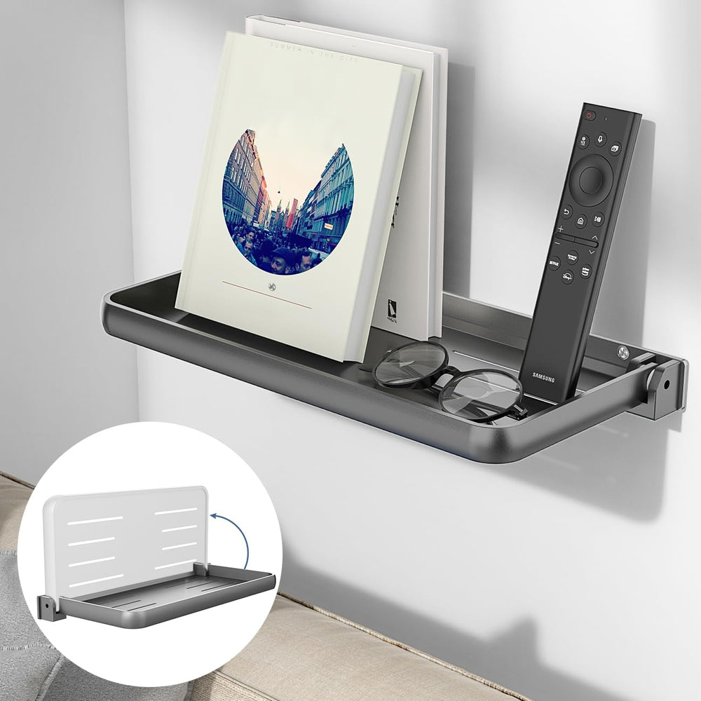 Safoner RV fold-down wall shelf closed for compact storage.