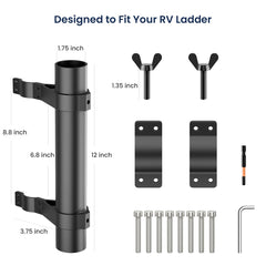 Safoner RV flagpole mount fits ladder rails up to 1.5 inches for stable setups.