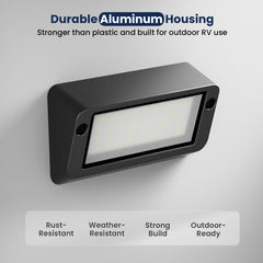 Safoner durable aluminum body highlights corrosion resistance for harsh outdoor conditions.