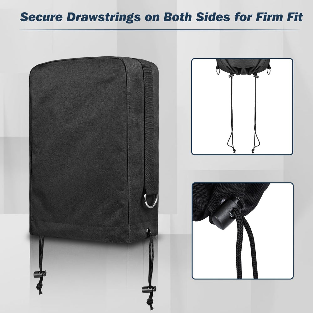 Safoner tongue jack cover with side pegs for chains to reduce ground rust