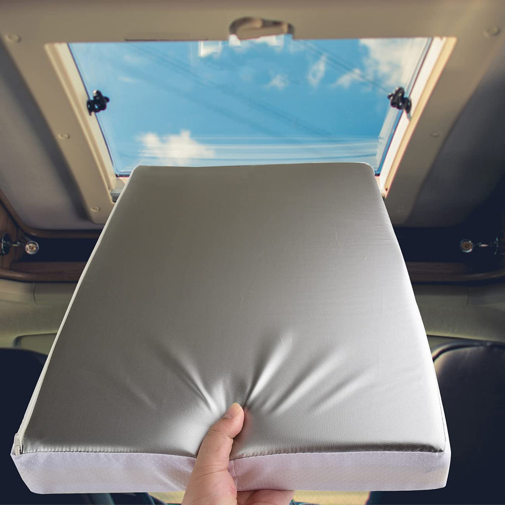 Safoner vent insulator with reflective surface reduces heat for RV skylights.