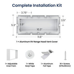 White Safoner exterior kitchen vent cover for travel trailers and motorhomes.