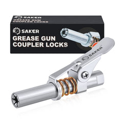 Saker grease gun coupler with locking and sealing for leak-free operation