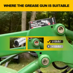 Saker coupler shown for one‑hand operation during greasing