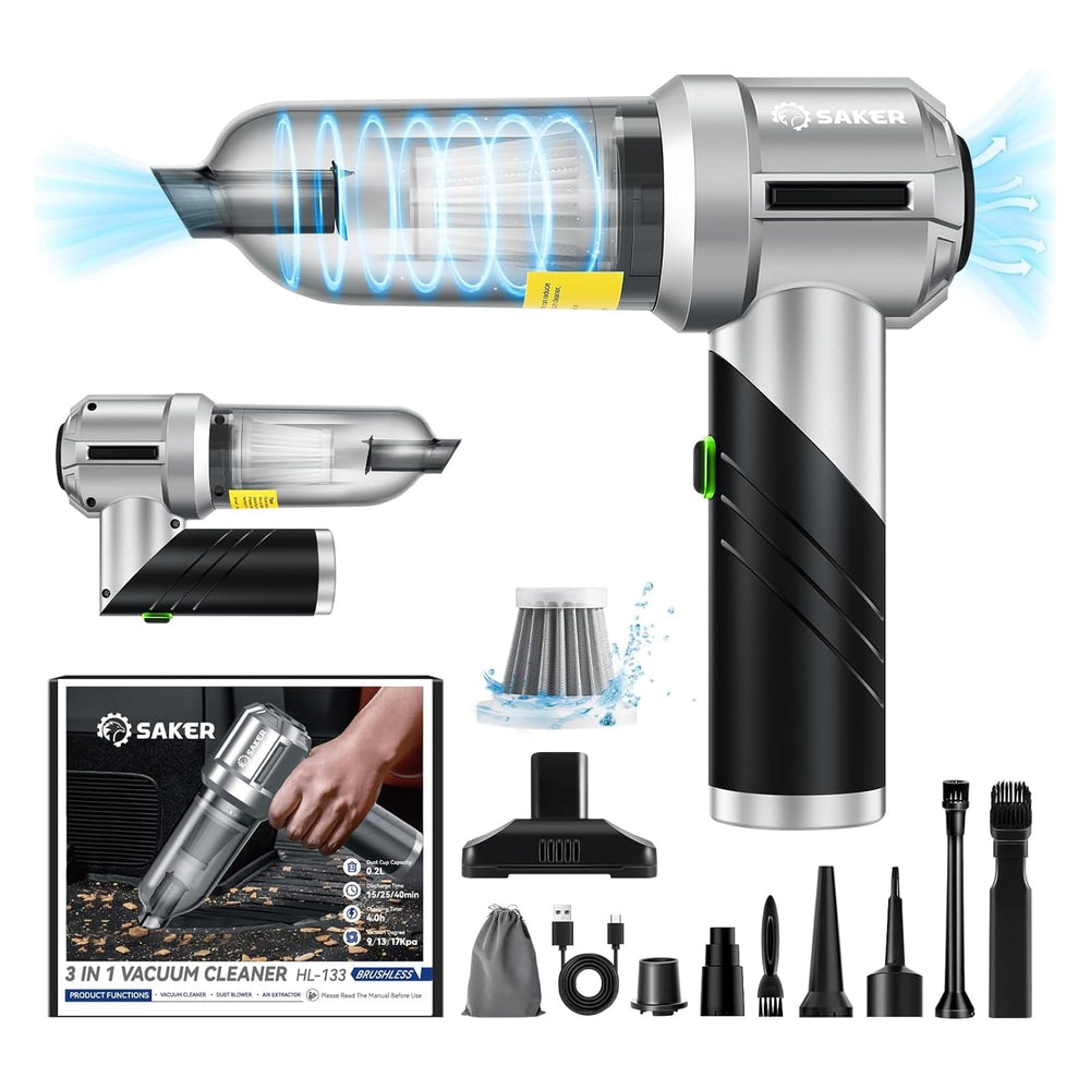 Saker HL133 portable handheld vacuum in foldable design for easy storage and quick cleaning.
