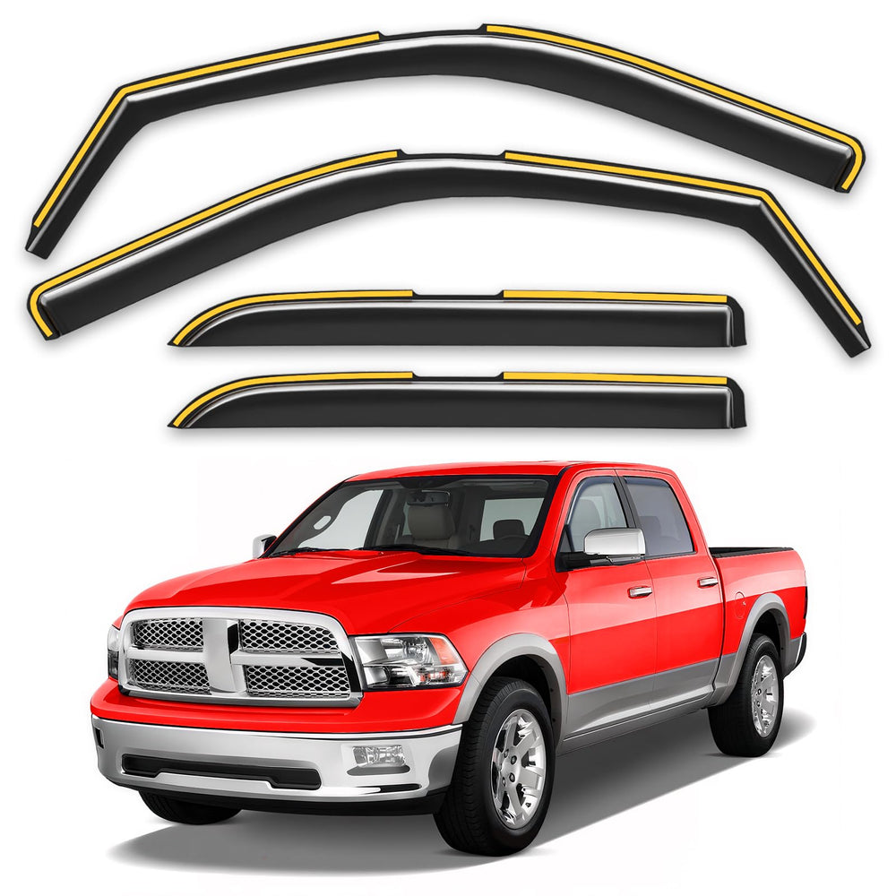 Saleago in-channel rain guards on Ram 1500 Crew Cab improve airflow and weather protection.