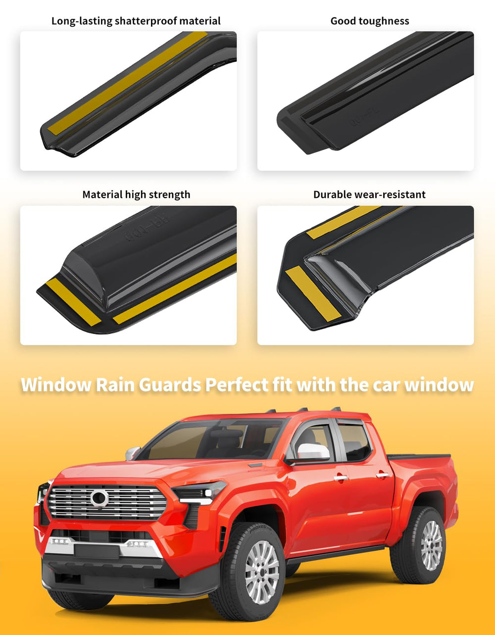 Water-resistant rain guard protects interior from rain on Tacoma