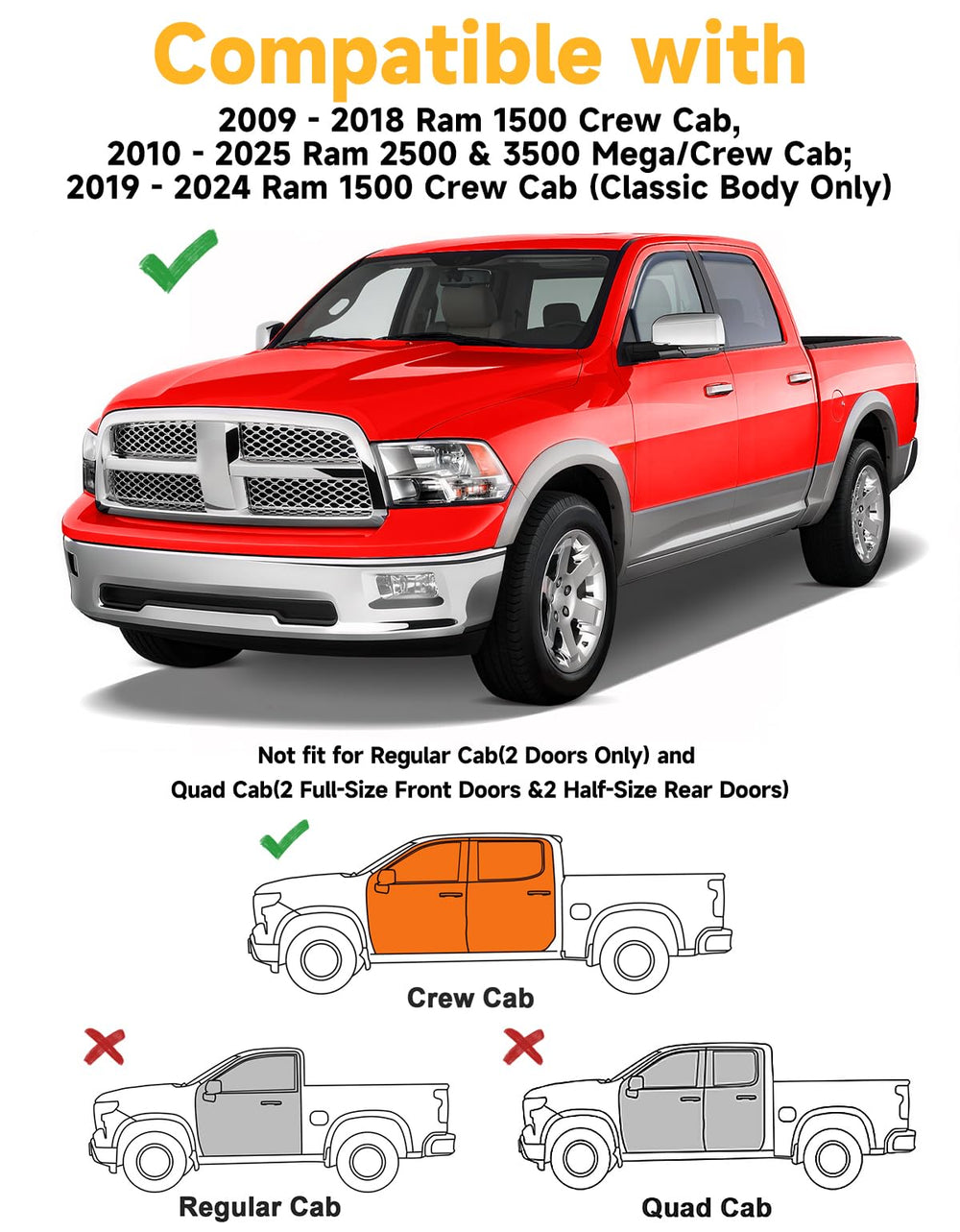 Saleago window visors for Ram 1500 Crew Cab offer wind deflection and reduced wind noise.