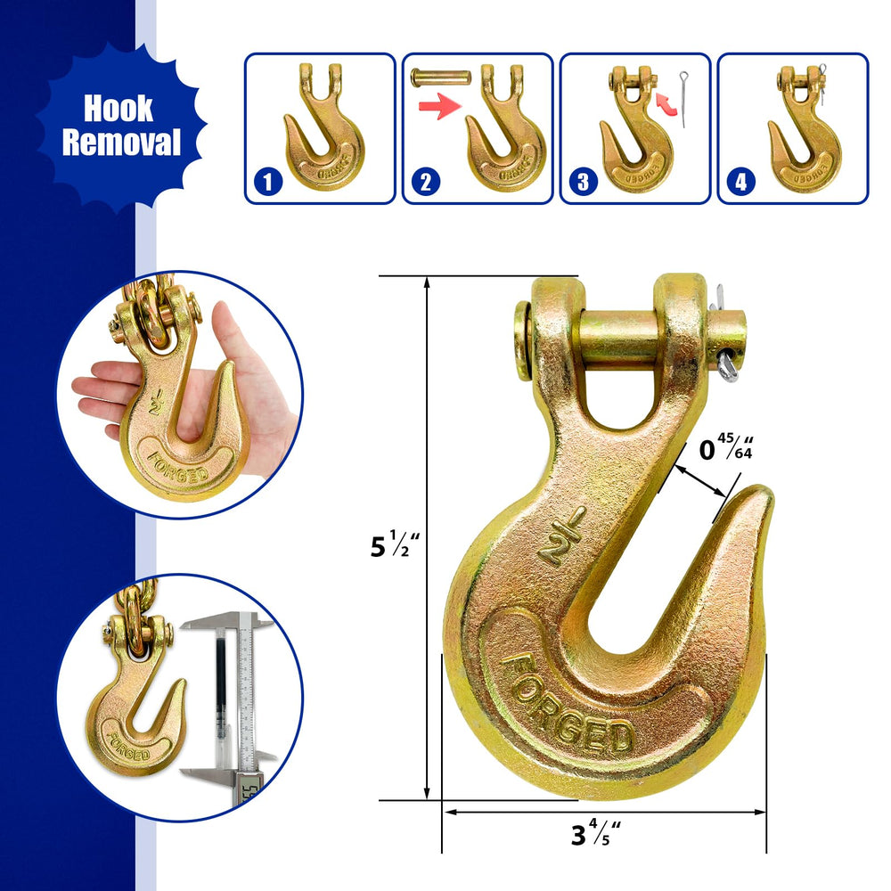 SALIFTFE half-inch chain with open hook demonstrates reliable attachment for trailers.