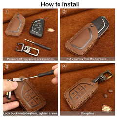 SAMGCHI leather key fob cover closeup shows premium craftsmanship