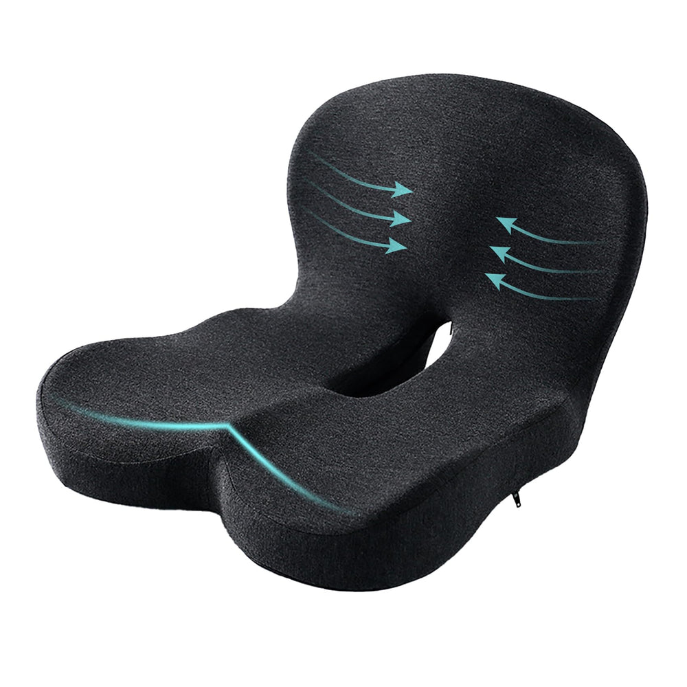 SAMLOO ergonomic seat cushion back view for extended sitting with comfort.