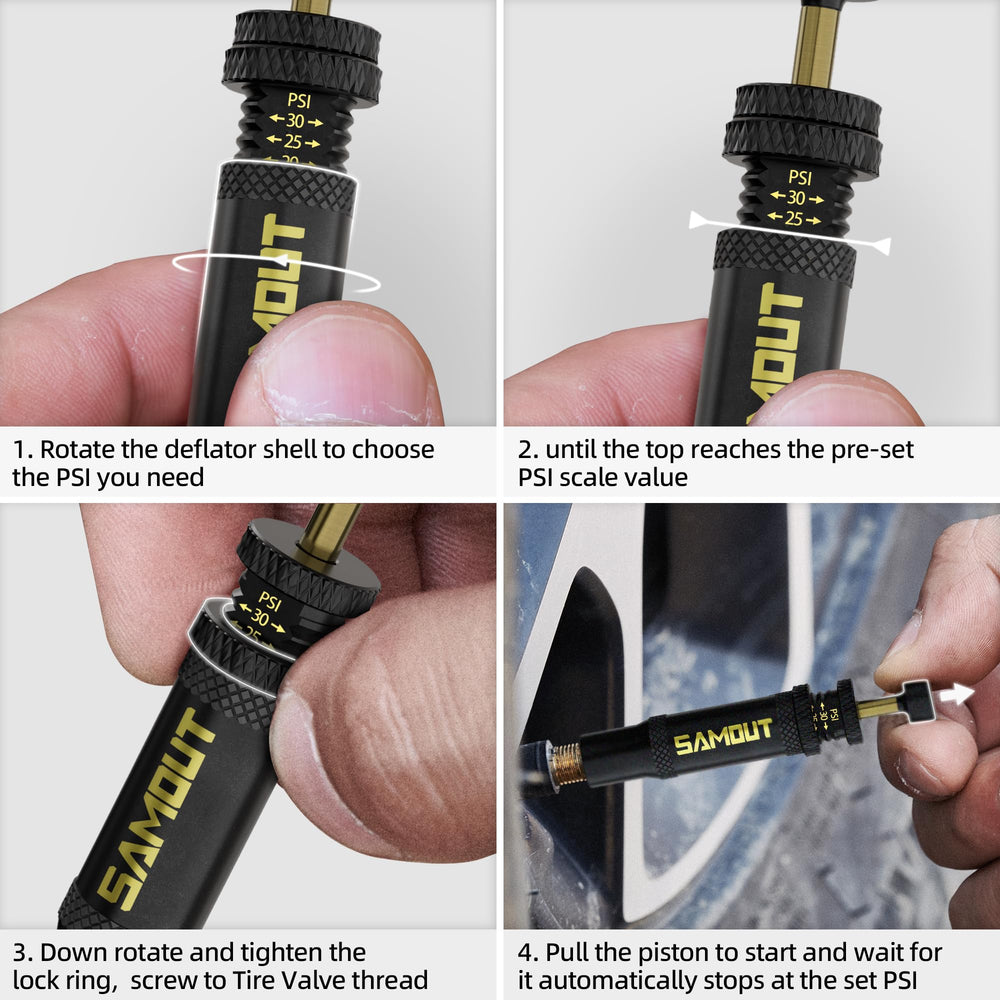 SAMOUT kit includes four deflator valves for multiple tires