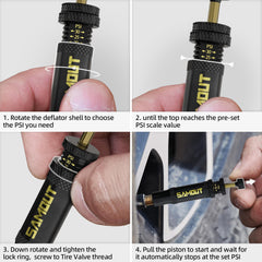 SAMOUT kit includes four deflator valves for multiple tires