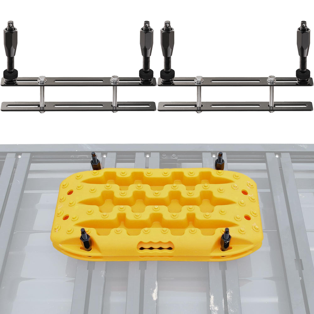 SAMOUT Recovery Board Mount Kit demonstrates a universal bracket on a roof rack for versatile traction mounting