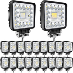 San Young LED pods 4in front view highlighting bright illumination for night driving.