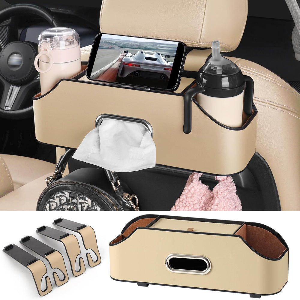 Sancaral backseat organizer with beverage cup holders keeps drinks secure on the road.