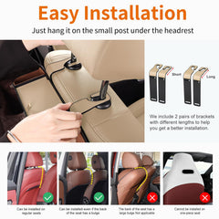 Sancaral easy installation attaches with four headrest hooks in minutes.