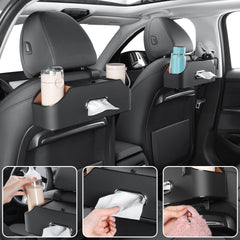 Sancaral backseat organizer installs quickly using headrest hooks.