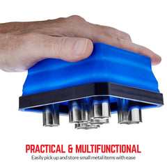 SANDOR blue collapsed tray saves space on a crowded workbench