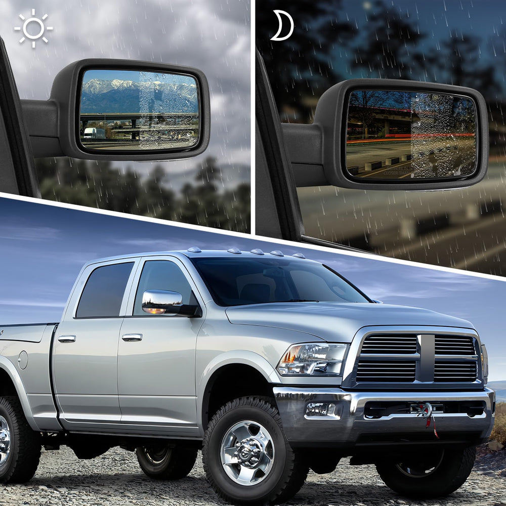 Sanooer manual folding mechanism on chrome mirror for parking.