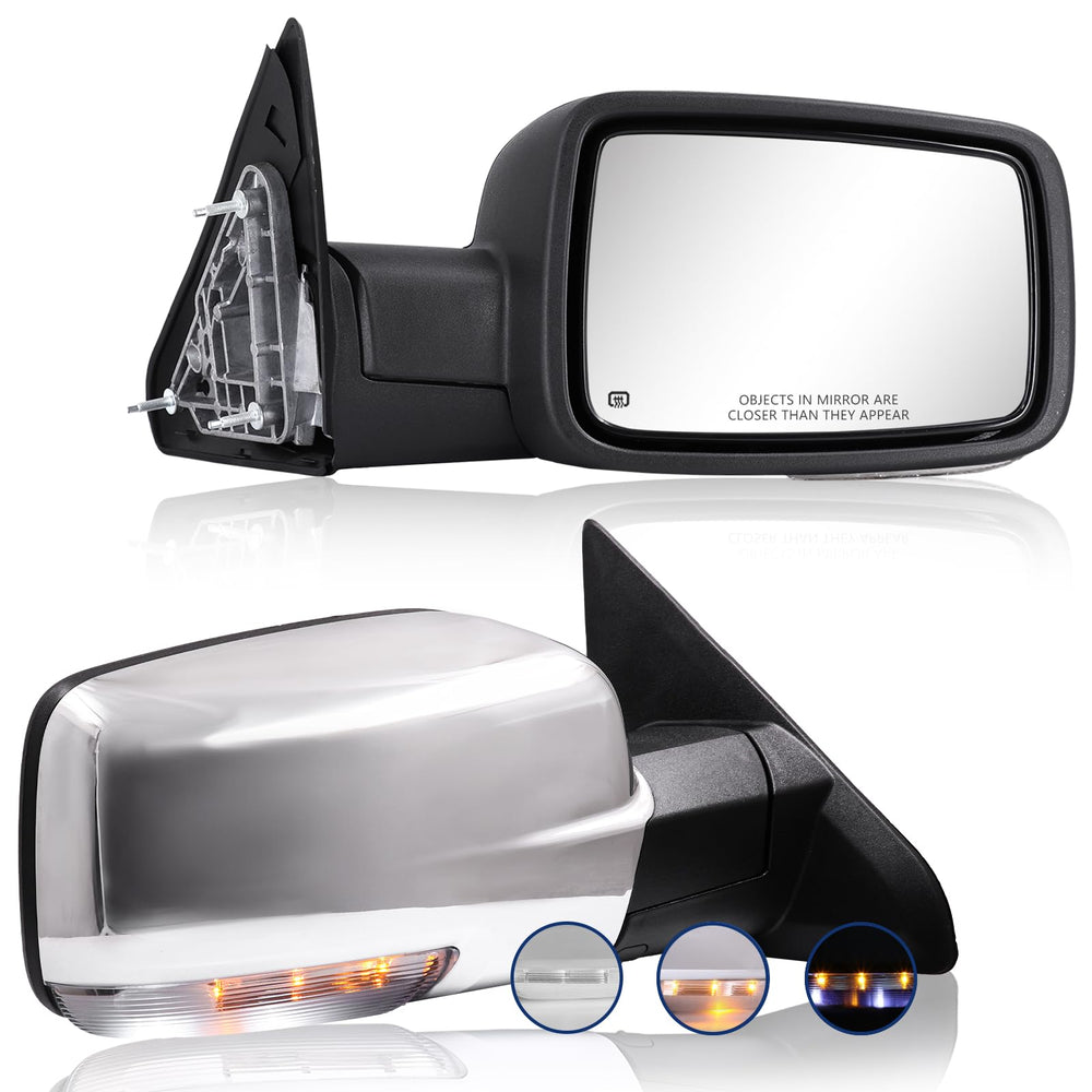 Sanooer chrome side mirror for Dodge Ram, front view, enhances visibility and style.