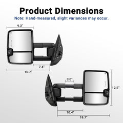 Sanooer Switchback tow mirrors with aluminum base and black ABS shell