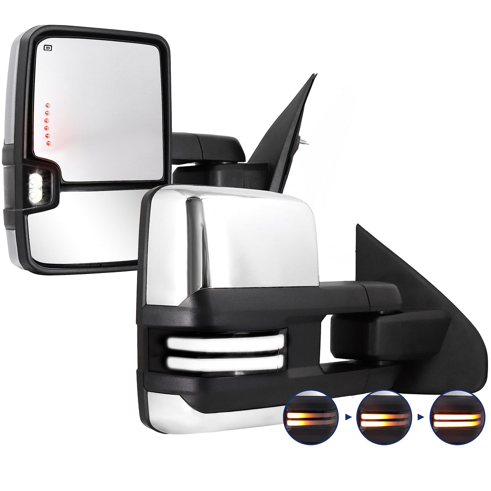 Sanooer Switchback towing mirror front view with chrome housing improves Silverado visibility