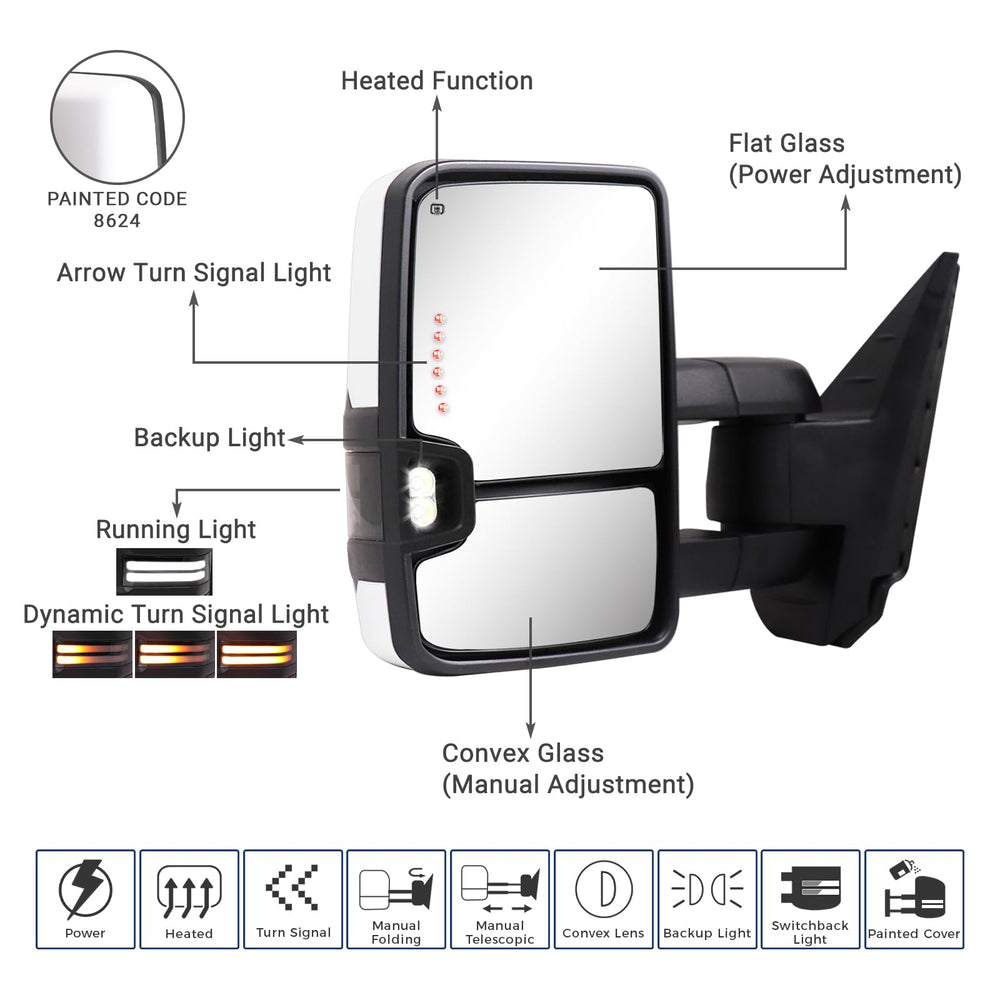 Front view of Sanooer Switchback mirror shows dual glass for flexible visibility.