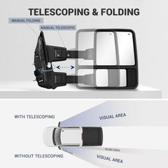 Sanooer heated defrost tow mirror clears glass in cold weather.