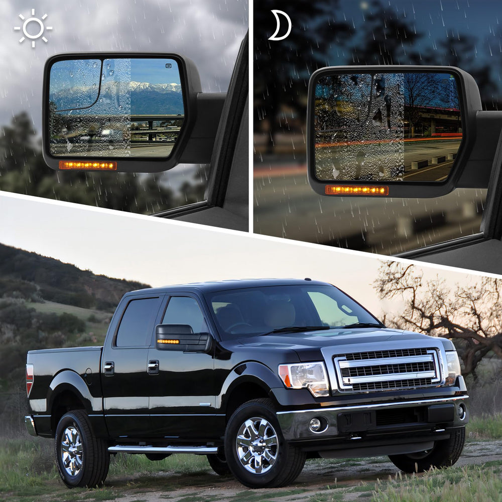 Sanooer heated defrost function keeps Ford F-150 mirrors clear in cold weather.