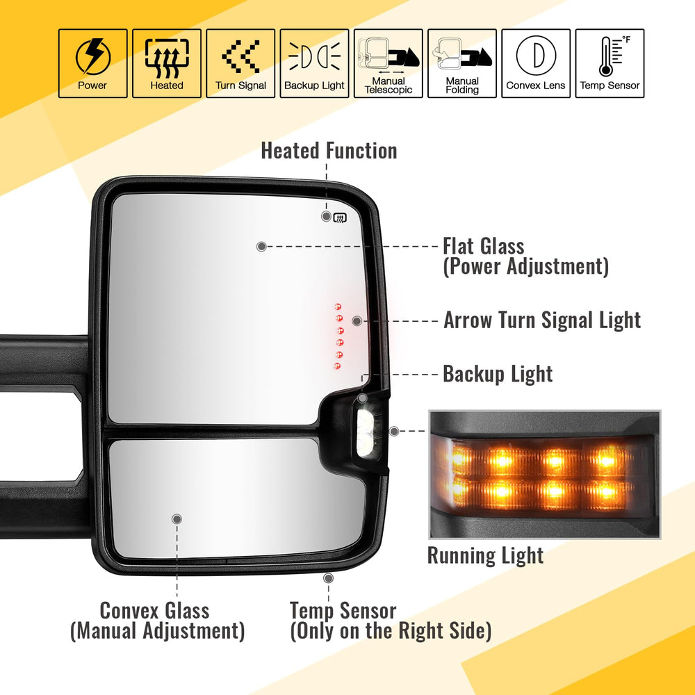 Sanooer towing mirrors heated function clears windshield fog