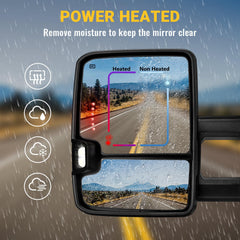 Sanooer towing mirrors heated feature clears fog and frost quickly.