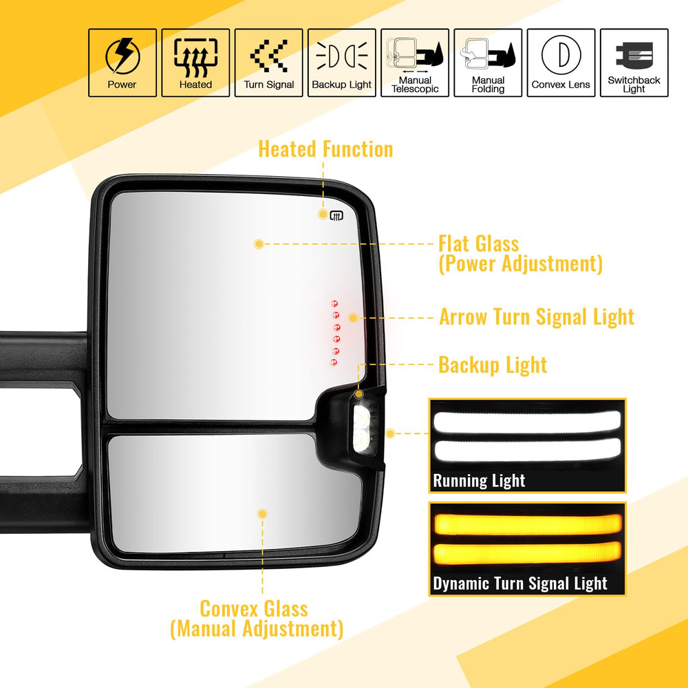 Sanooer towing mirrors with dual glass, side view for safer lane changes.