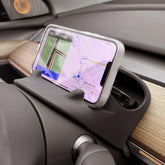 SANTACIN steering wheel mount on Tesla, front view with integrated tray for quick access