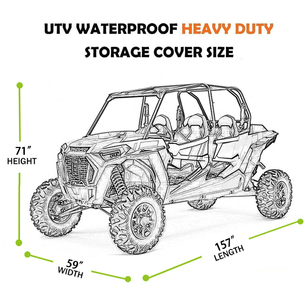 SaolGllS UTV cover uses an elastic hem for a snug, even fit around the vehicle.