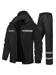 SaphiRose men's rain suit front view shows waterproof protection for outdoor activities.